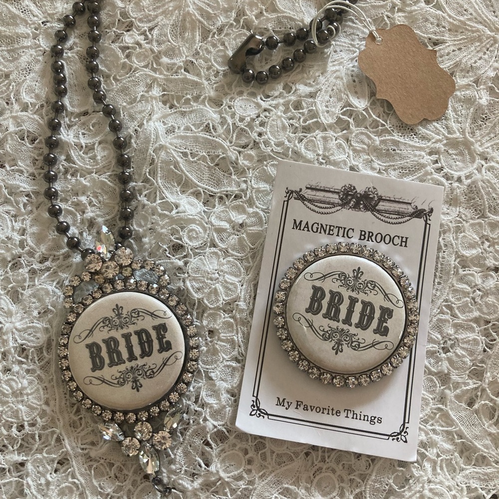 NWT MY FAVORITE THINGS BRIDE Crystal Necklace and Magnetic Brooch Set 20” long